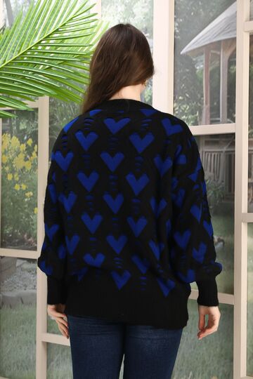 Oversize Yumuşak Kalp Desenli Örme Detaylı Düğmeli Triko Hırka