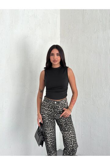 Büzgülü Drapeli Kolsuz Modal Kumaş Bluz