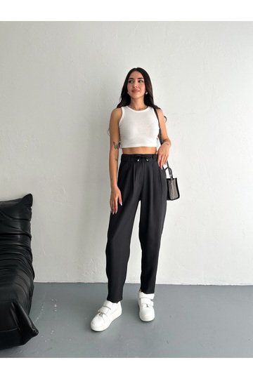 YUMUŞAK DOKU BELİ BAĞCIKLI DÜĞMELİ MODAL KUMAŞ PANTOLON
