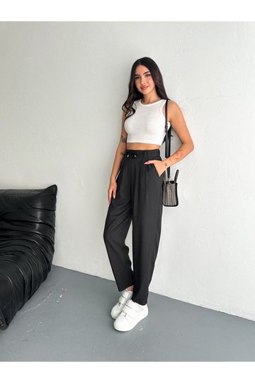 YUMUŞAK DOKU BELİ BAĞCIKLI DÜĞMELİ MODAL KUMAŞ PANTOLON