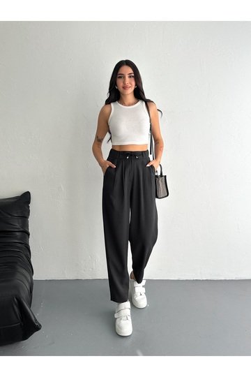 YUMUŞAK DOKU BELİ BAĞCIKLI DÜĞMELİ MODAL KUMAŞ PANTOLON