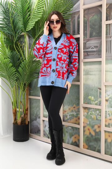 Oversize Yumuşak Örme Detaylı Düğmeli Triko Hırka