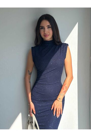 Drapeli Midi Boy Sim Detaylı Elbise
