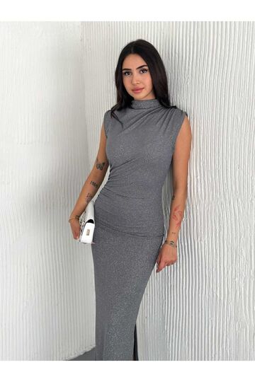 Drapeli Midi Boy Sim Detaylı Elbise