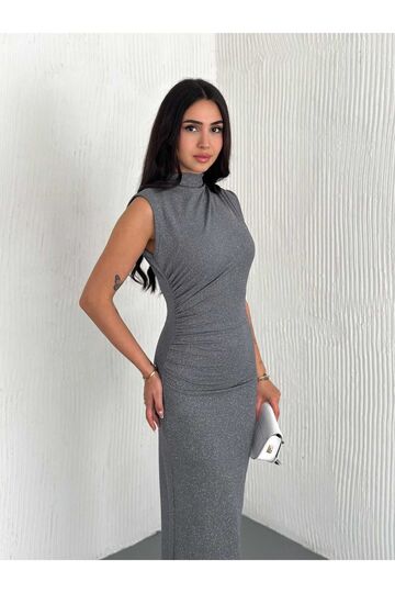 Drapeli Midi Boy Sim Detaylı Elbise
