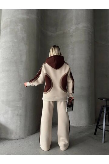 Oversize Kapüşonlu Garnili 3 İplik Şardonlu Geniş Paça Eşofman Takım