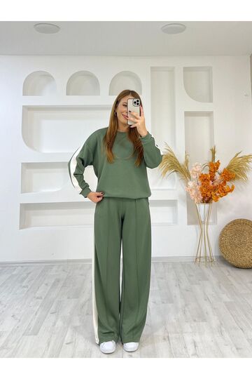 MODAL KUMAŞ YANI ŞERİTLİ GENİŞ PAÇA EŞOFMAN TAKIM