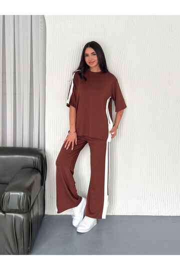 Yumuşak Doku Alt-Üst Yırtmaçlı Kısa Kol Modal Kumaş Eşofman Takım