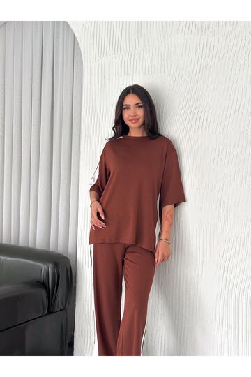 Yumuşak Doku Alt-Üst Yırtmaçlı Kısa Kol Modal Kumaş Eşofman Takım