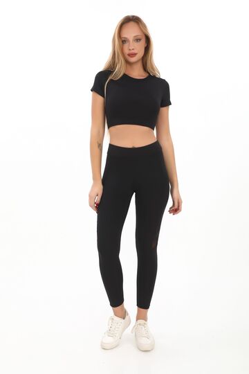 Slimfit  Bisiklet Yaka  Crop  Body Ve Tülü Tayt Combin Takım