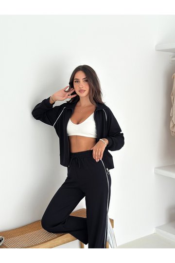 Biye Detaylı Geniş Paça Modal Kumaş Eşofman Takım
