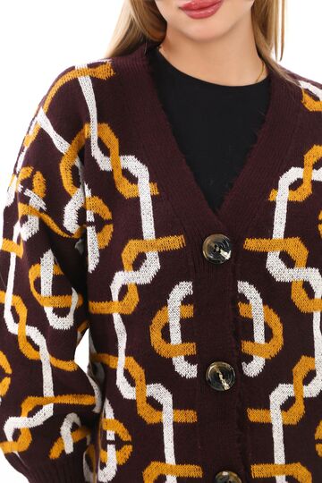 Oversize Düğmeli Örme Detaylı Triko Hırka