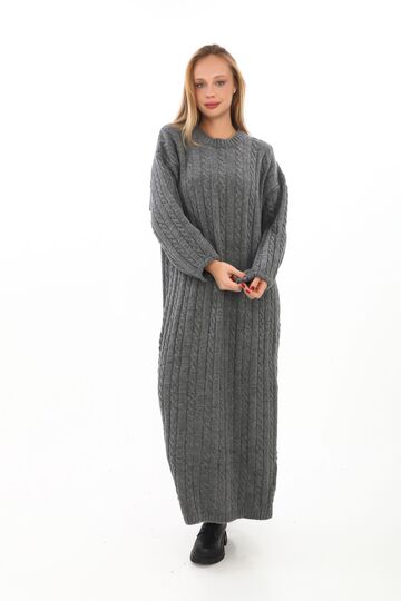 Oversize Salaş Saç Örgülü Yumuşak Triko Elbise