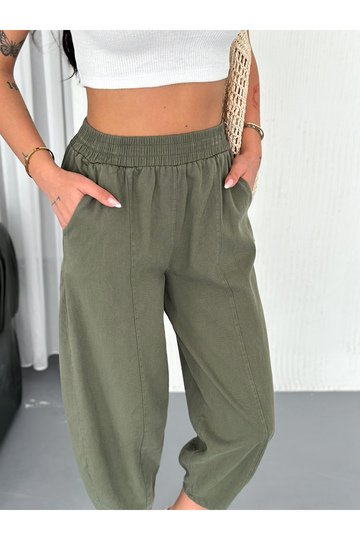 BELİ LATİKLİ DİKİŞ DETAYLI GABARDİN KUMAŞ PANTOLON