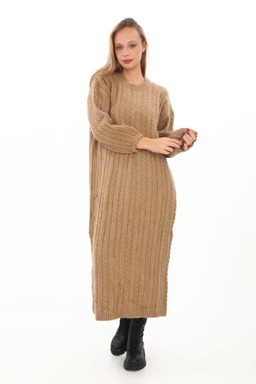 Oversize Salaş Saç Örgülü Yumuşak Triko Elbise