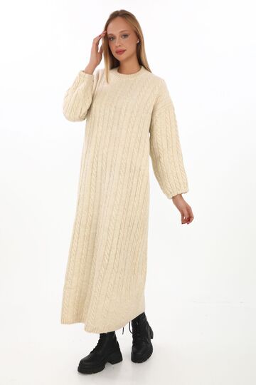 Oversize Salaş Saç Örgülü Yumuşak Triko Elbise