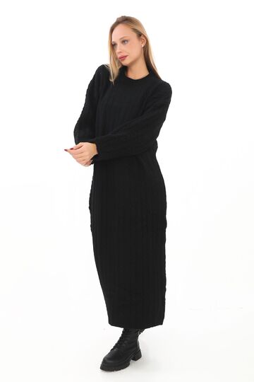 Oversize Salaş Saç Örgülü Yumuşak Triko Elbise