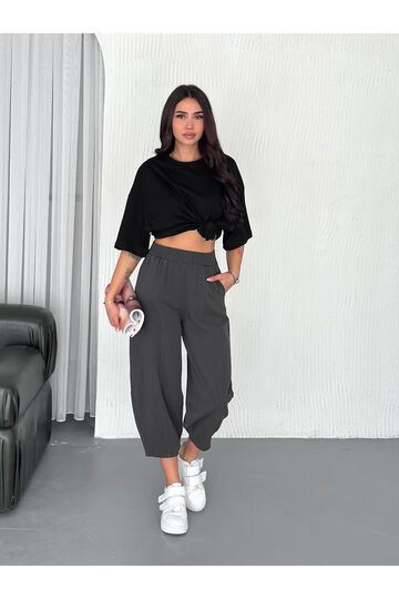 Beli Latikli Dikiş Detaylı Gabardin Kumaş Pantolon
