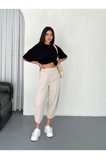 Beli Latikli Dikiş Detaylı Gabardin Kumaş Pantolon