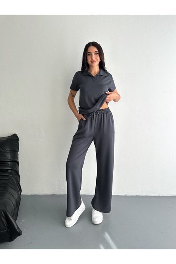 POLO YAKA GENİŞ PAÇA MODAL KUMAŞ KISA KOLLU EŞOFMAN TAKIM