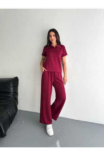 Polo Yaka Geniş Paça Modal Kumaş Kısa Kollu Eşofman Takım