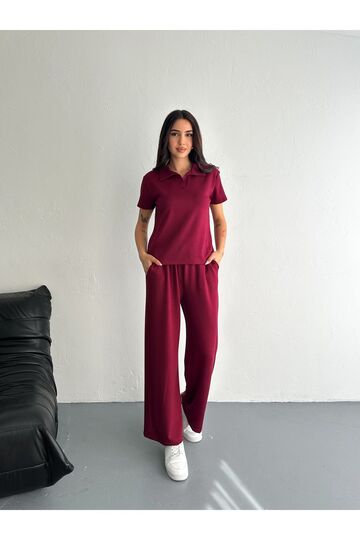 Polo Yaka Geniş Paça Modal Kumaş Kısa Kollu Eşofman Takım