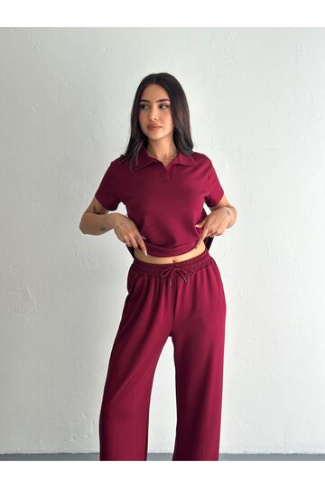 Polo Yaka Geniş Paça Modal Kumaş Kısa Kollu Eşofman Takım