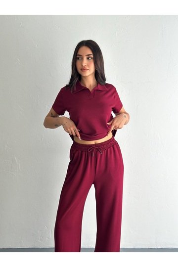 POLO YAKA GENİŞ PAÇA MODAL KUMAŞ KISA KOLLU EŞOFMAN TAKIM