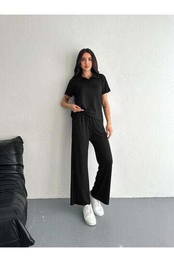 Polo Yaka Geni̇Ş Paça Modal Kumaş Kisa Kollu Eşofman Takim