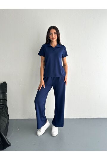 Polo Yaka Geniş Paça Modal Kumaş Kısa Kollu Eşofman Takım