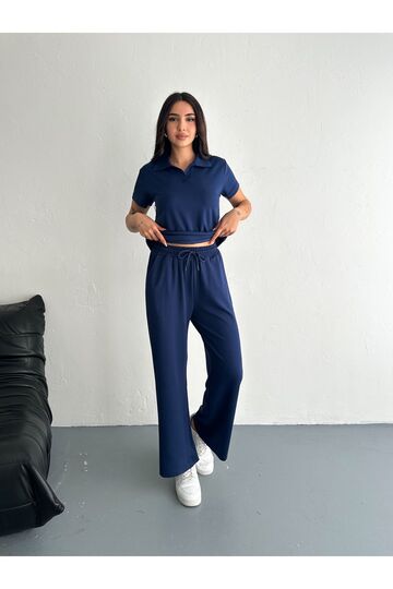 Polo Yaka Geniş Paça Modal Kumaş Kısa Kollu Eşofman Takım
