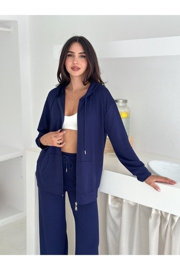 Kapüşonlu Fermuarlı Geniş Paça Modal Kumaş Eşofman Takım