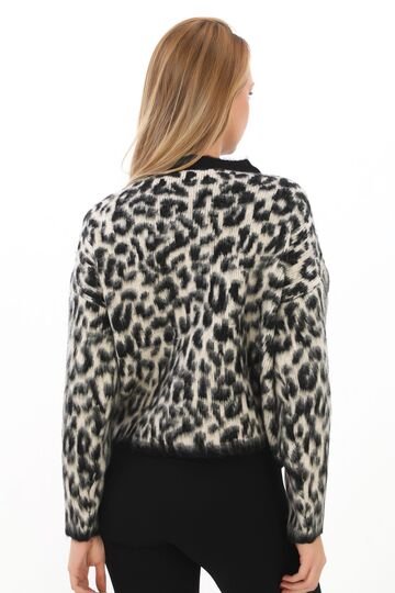 Leopar Desen Crop Düğmeli Yumuşak Triko Hırka