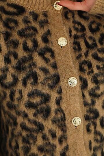 Leopar Desen Oversize Yumuşak Düğmeli Uzun Triko Hırka