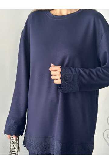 Dantel Detaylı Oversize Geniş Paça Modal Kumaş Eşofman Takım
