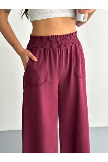 Gabardin Kumaş Beli Lastikli Geniş Paça Pantolon