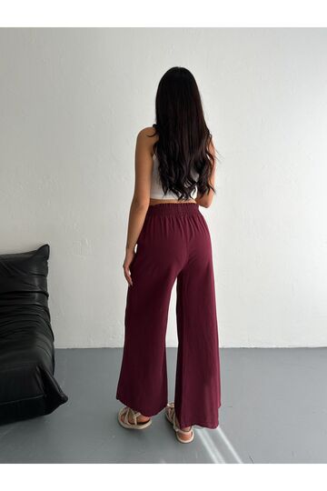 Gabardin Kumaş Beli Lastikli Geniş Paça Pantolon