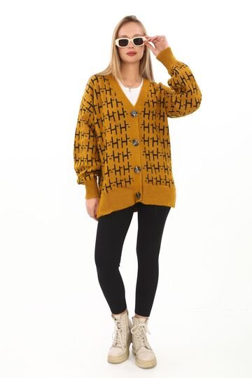 Oversize Yumuşak Örme Detaylı Düğmeli Triko Hırka