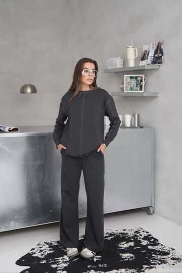Dikiş Detaylı Geniş Paça 2 İplik Kumaş Eşofman Takım