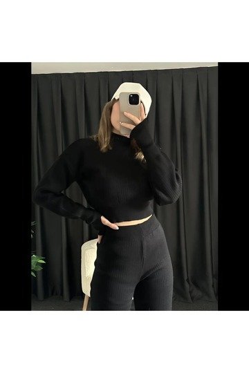 CROP BALIKÇI YAKA GENİŞ PAÇA YUMUŞAK TRİKO TAKIM