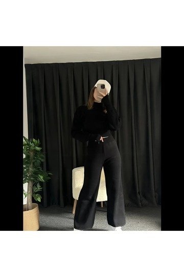 CROP BALIKÇI YAKA GENİŞ PAÇA YUMUŞAK TRİKO TAKIM