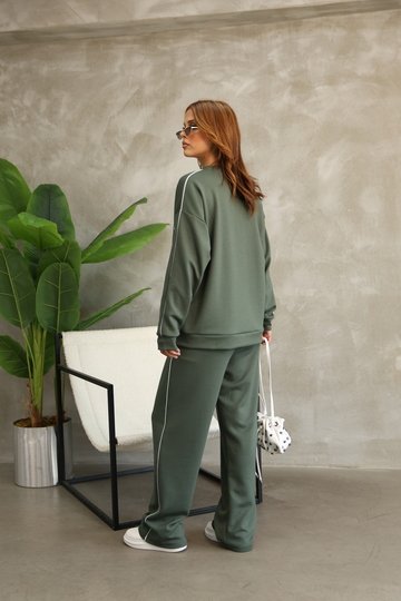 Çiçek Desenli Biyeli Oversize Geniş Paça Modal Kumaş Eşofman Takım