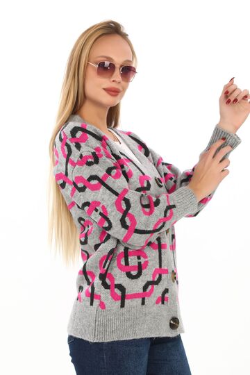 Oversize Düğmeli Örme Detaylı Triko Hırka