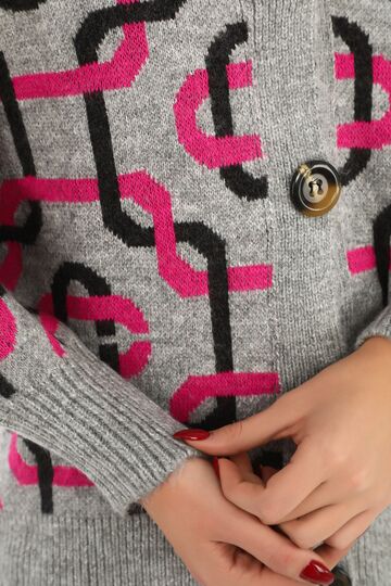 Oversize Düğmeli Örme Detaylı Triko Hırka