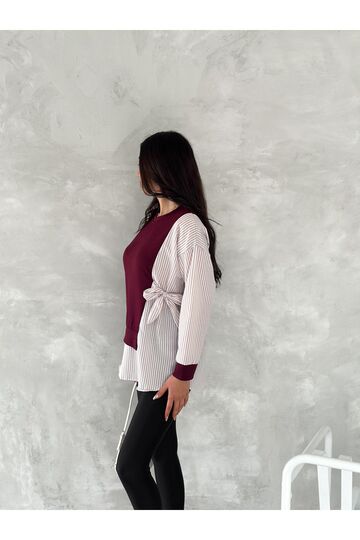 Poplin Yandan Bağlama Detaylı Garnili Gömlek Görünümlü Modal-Terikoton Kumaş Sweatshirt