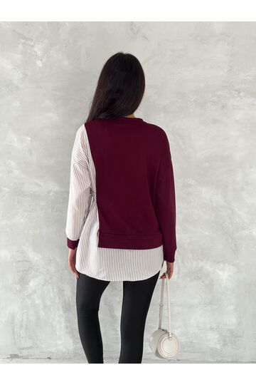 Poplin Yandan Bağlama Detaylı Garnili Gömlek Görünümlü Modal-Terikoton Kumaş Sweatshirt