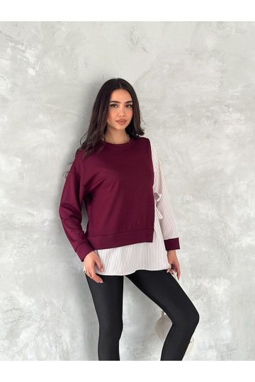 POPLİN YANDAN BAĞLAMA DETAYLI GARNİLİ GÖMLEK GÖRÜNÜMLÜ MODAL-TERİKOTON KUMAŞ SWEATSHİRT