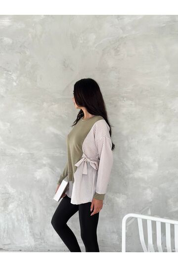Poplin Yandan Bağlama Detaylı Garnili Gömlek Görünümlü Modal-Terikoton Kumaş Sweatshirt