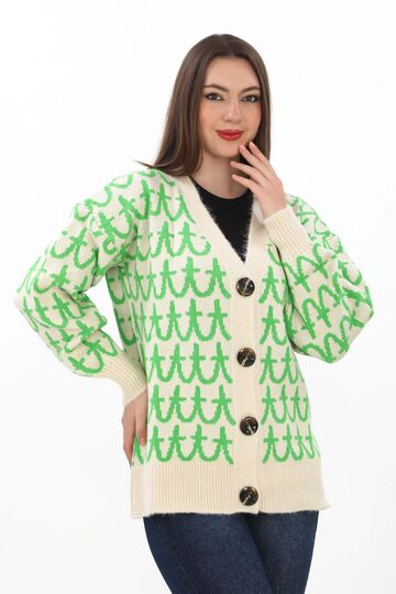 Oversize Örme Detaylı Düğmeli Triko Hırka