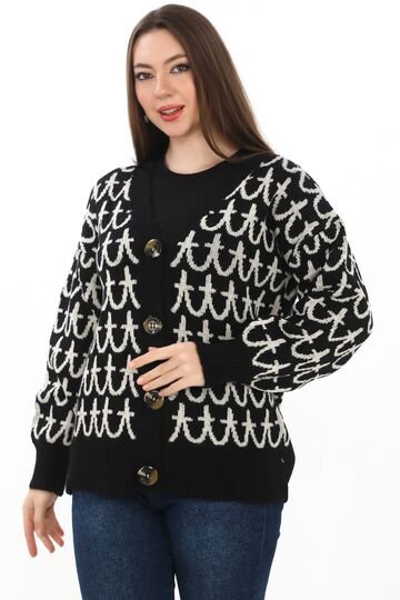 Oversize Örme Detaylı Düğmeli Triko Hırka